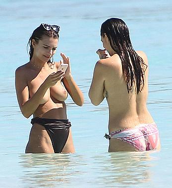 Busty Emily Ratajkowski topless on a beach in Cancun