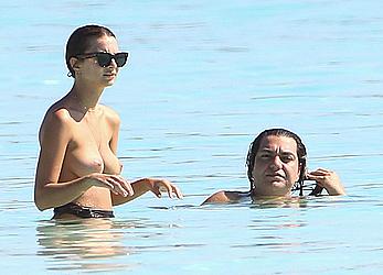 Busty Emily Ratajkowski topless on a beach in Cancun