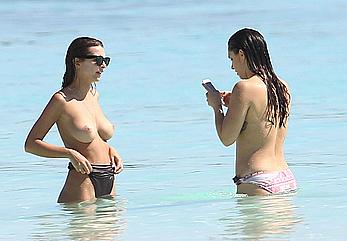 Busty Emily Ratajkowski topless on a beach in Cancun