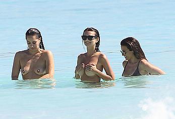 Busty Emily Ratajkowski topless on a beach in Cancun