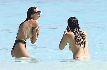 Busty Emily Ratajkowski topless on a beach in Cancun