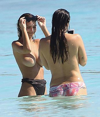 Busty Emily Ratajkowski topless on a beach in Cancun