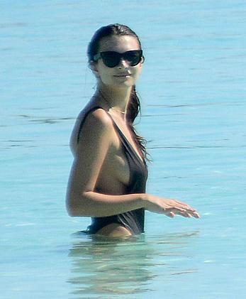 Busty Emily Ratajkowski topless on a beach in Cancun