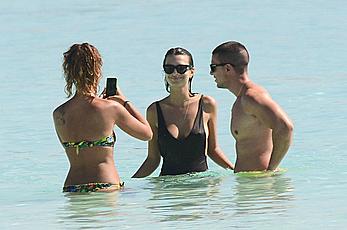 Busty Emily Ratajkowski topless on a beach in Cancun