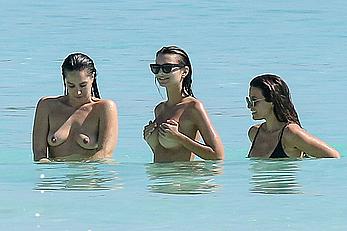 Busty Emily Ratajkowski topless on a beach in Cancun