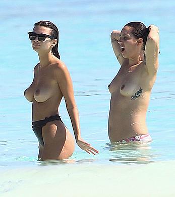 Busty Emily Ratajkowski topless on a beach in Cancun