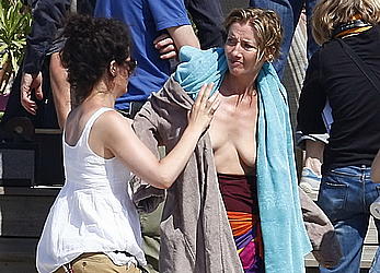 Emma Thompson topless in set of The Love Punch