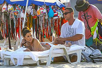 Eva Longoria wearing a bikini on the beach in Rio