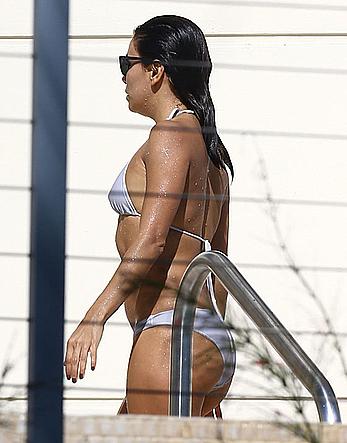 Eva Longoria hard nipples under bikini in Miami