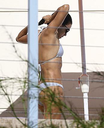 Eva Longoria hard nipples under bikini in Miami