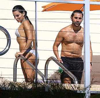 Eva Longoria hard nipples under bikini in Miami