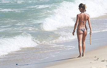 Fernanda de Freitas seen playing racquetball in bikini on the beach of Barra da Tijuca