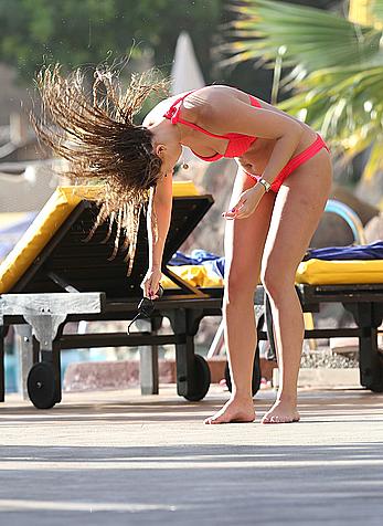 Ferne McCann in red bikini spotted at the pool at hotel Villa Cortes in Tenerife