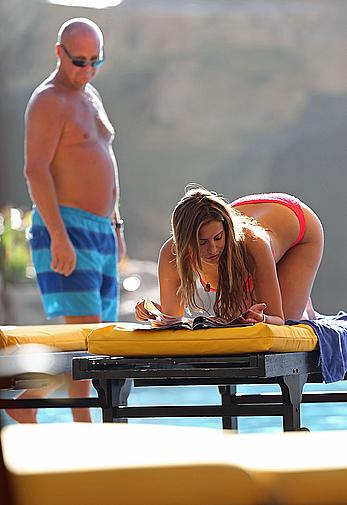 Ferne McCann in red bikini spotted at the pool at hotel Villa Cortes in Tenerife