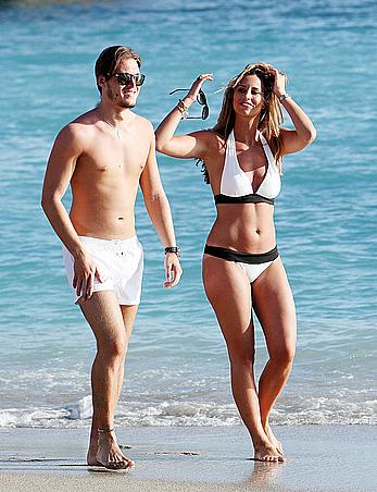 Ferne McCann sexy in white bikini on the beach while in Tenerife