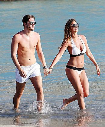 Ferne McCann sexy in white bikini on the beach while in Tenerife