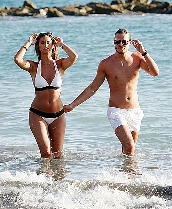 Ferne McCann sexy in white bikini on the beach while in Tenerife