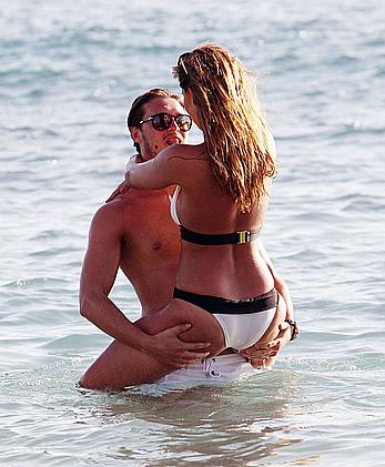 Ferne McCann sexy in white bikini on the beach while in Tenerife