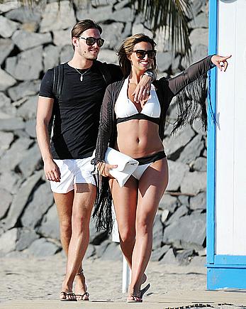 Ferne McCann sexy in white bikini on the beach while in Tenerife