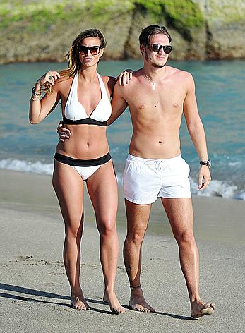 Ferne McCann sexy in white bikini on the beach while in Tenerife