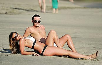 Ferne McCann sexy in white bikini on the beach while in Tenerife