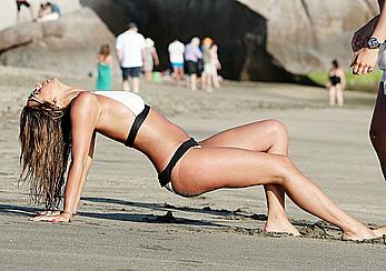 Ferne McCann sexy in white bikini on the beach while in Tenerife