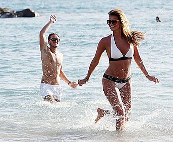 Ferne McCann sexy in white bikini on the beach while in Tenerife