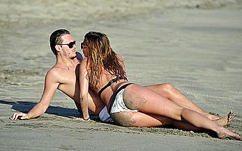 Ferne McCann sexy in white bikini on the beach while in Tenerife