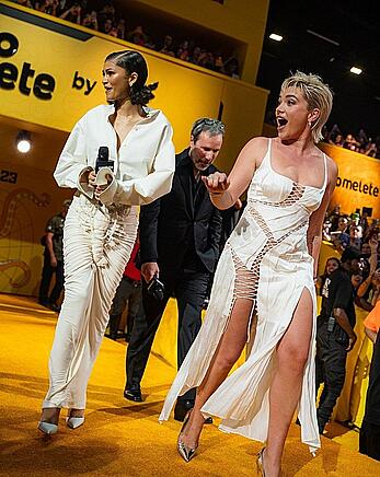 Florence Pugh legs and cleavage at the Dune Part 2 panel during CCXP in Rio