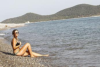 Fran Newman-Young in bikini on a beach during her stay in Ibiza