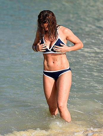 Gemma Atkinson in blue bikini candids in Cape Verde