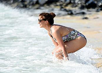 Gemma Atkinson in swimsuit on a beach in Cape Verde