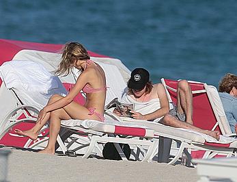 Georgia May Jagger in bikini candids on a beach