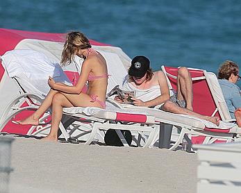 Georgia May Jagger in bikini candids on a beach