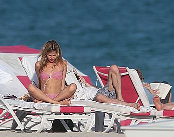 Georgia May Jagger in bikini candids on a beach