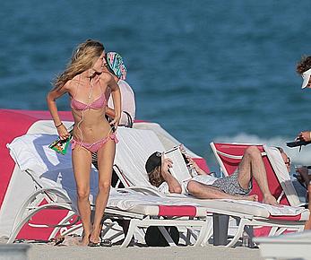 Georgia May Jagger in bikini candids on a beach