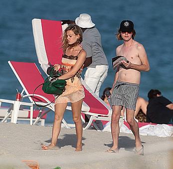 Georgia May Jagger in bikini candids on a beach