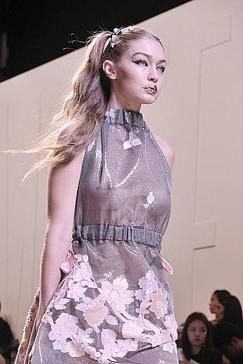 Gigi Hadid in see through dress runway pics at Fendi Show