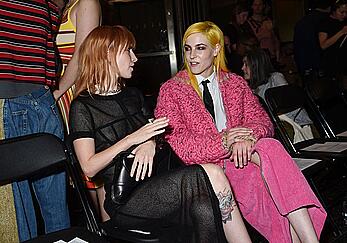 Hayley Williams braless in see through dress at the Eckhaus Latta Show in New York