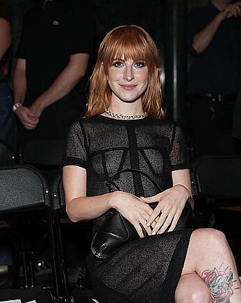 Hayley Williams braless in see through dress at the Eckhaus Latta Show in New York