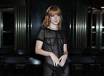 Hayley Williams braless in see through dress at the Eckhaus Latta Show in New York