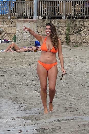 Imogen Thomas in orange bikini in Mallorca