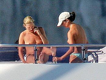 Kate Moss caught topless on a yacht