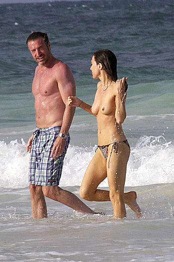 Jaime Murray caught topless at the beach in Mexico