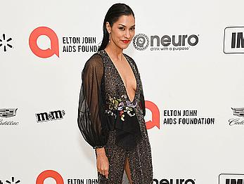 Janina Gavankar braless in see through dress at Elton John AIDS Foundation Oscars viewing party