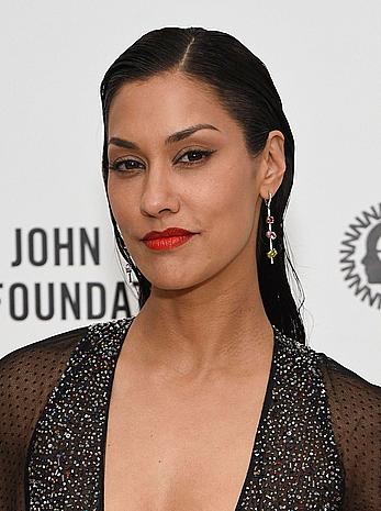 Janina Gavankar braless in see through dress at Elton John AIDS Foundation Oscars viewing party