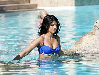 Jasmin Walia seen out in blue bikini by the pool in Dubai