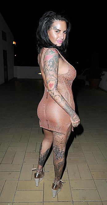 Jemma Lucy nude boobs unders see through dress on holiday in Portugal