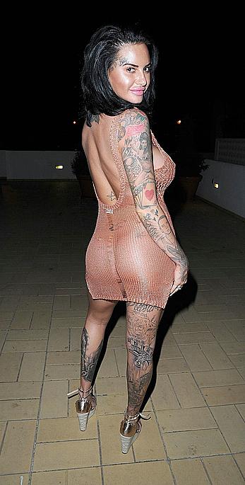 Jemma Lucy nude boobs unders see through dress on holiday in Portugal