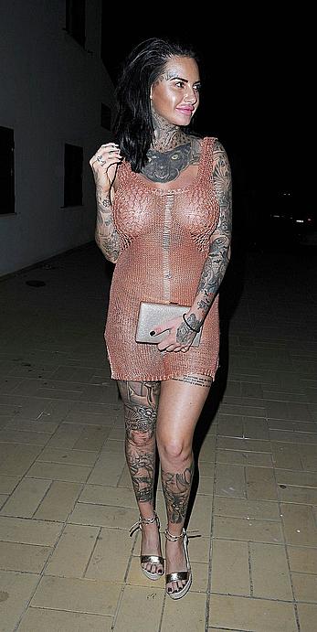 Jemma Lucy nude boobs unders see through dress on holiday in Portugal